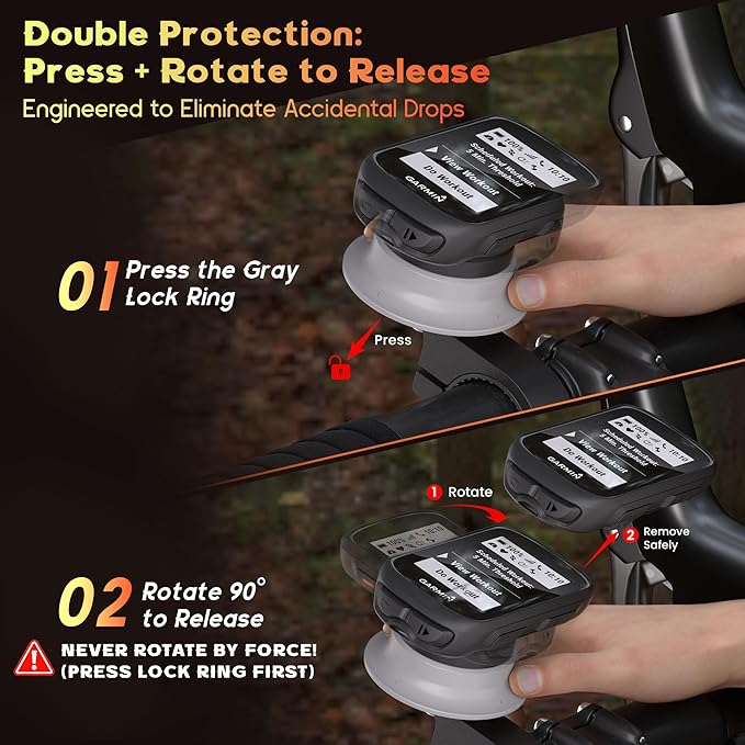 Bike Computer Mount Compatible with Garmin Edge, iGPSPORT, XOSS - Aluminum Cycling GPS Mount with Secure Dual-Lock, Quarter-Turn Release, Fit Edge 1050 1040 840 540 and More MTB Bicycle Computer