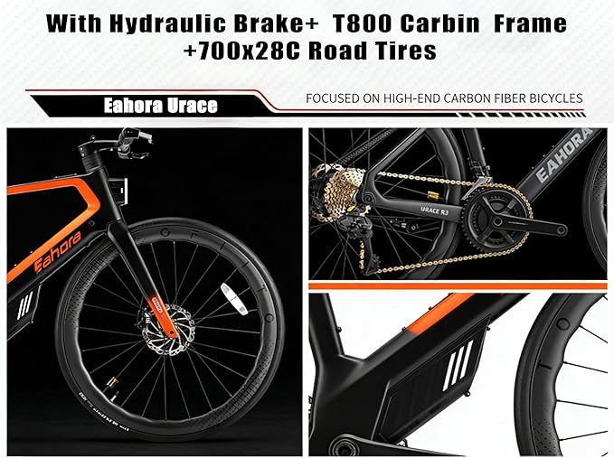 Eahora Urace Convertible Full Carbon E-Road Bike, T800 Carbon Fiber Frame, 360WH Hidden Battery, 250W Hub Motor, 11-Speed Electronic Shifting, 700C Racing & Training Road Ebike for Beginners to Pros