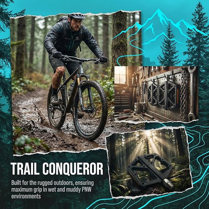 Nylon Mountain Bike Pedals, Non-Slip Wide Platform Flat Bicycle Pedals 9/16 Inch with Cr-Mo Axle Dual Sealed Bearing for MTB, Off-Road, BMX & Commuting