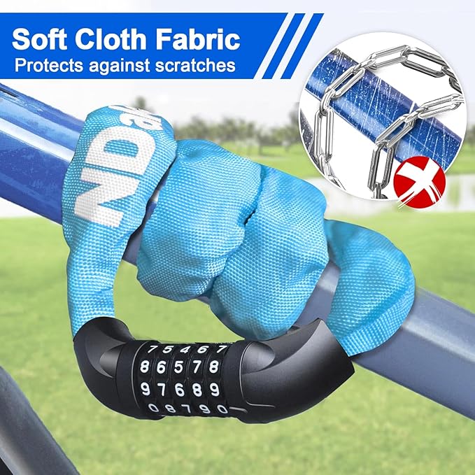 NDakter Bike Lock, 5 Digit Combination Heavy Duty Anti Theft Bicycle Chain Lock, 2.62/3.2/4.27/5/6Ft Long, High Security Resettable, Suitable for Bike, Scooter, Door, Gate, Fence-4/6mm Thick