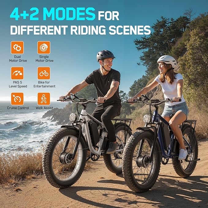 6000W Electric Bike for Adults, 45MPH Dual Motor Ebike, 60V 1200WH E Bike, 100 Miles Bicycle, Full Suspension, Dual Hydraulic Disc Brake Ebike, Charge Voltage 67.2V, Brake/Turn Signal