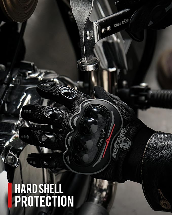 IRON JIA'S Motorcycle Gloves for Men and Women - Motorbike Powersports Racing Gloves with Hard Knuckle Touchscreen for BMX ATV MTB Riding