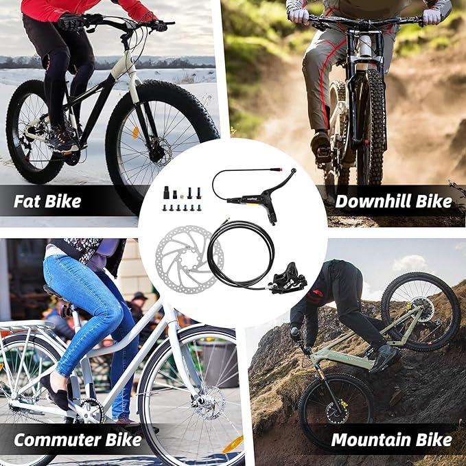 4-Pistons E-Bike Hydraulic Disc Brake Set, 2-PIN Electric Power-Off Hydraulic Brakes Set with 160mm Rotors, Pre-Bled with Mineral Oil Brakes Kit for eBike, MTB, Electric Scooters(Right Rear)