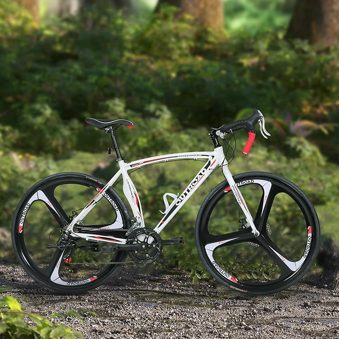 Outroad Hybrid Bikes, 26 inch 14/21 Speed 700C Wheel Road Bike with Light Aluminum Alloy Frame Commuter Bicycle with Dual Disc/V Brakes for Adult Women and Men Blue,Red,Black,White