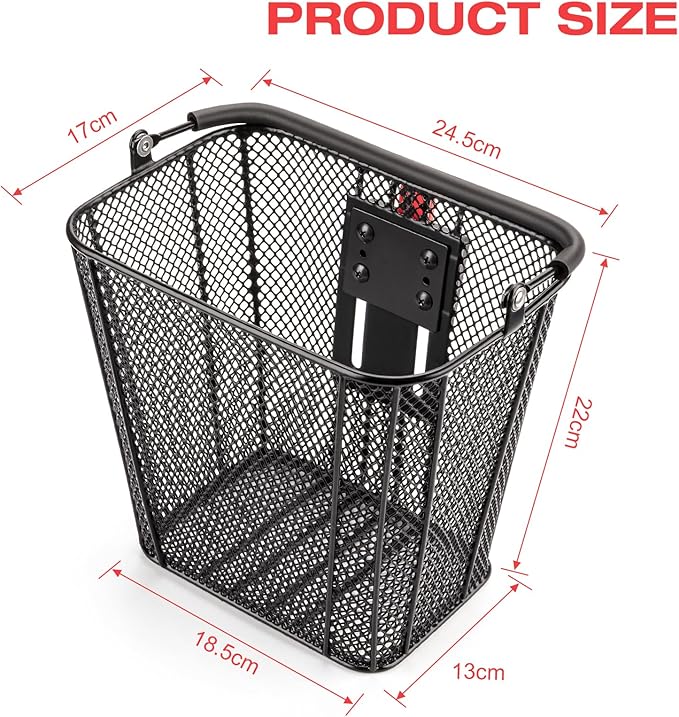 CXWXC Scooter Basket with Handle- Quick Release Front Bike Basket for E-Scooters - Bicycle Baskets with Fixed Bracket Fits Folding Bikes, Kick and Knee Scooters