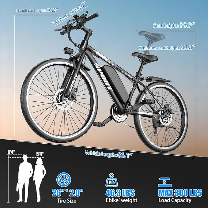 ASKGO Electric Bike for Adults, 1500W Peak Motor, 25Mph, 65Miles, 48V 10AH Removable Battery, 26“ Mountain Ebike with 7-Speed Gear for Beach Snow Commuter