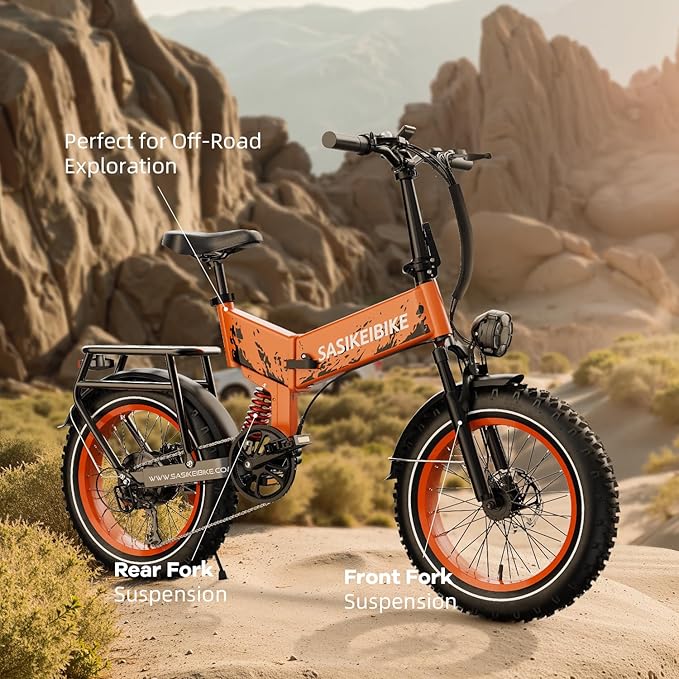 1500W Folding Electric Bike for Adults,52V 20Ah Removable Battery Ebike with 30+MPH 70 Miles Max,20" x4.0 Fat Tire E-Bike, Foldable Dual Suspension Electric Bicycle for Commute,Mountain