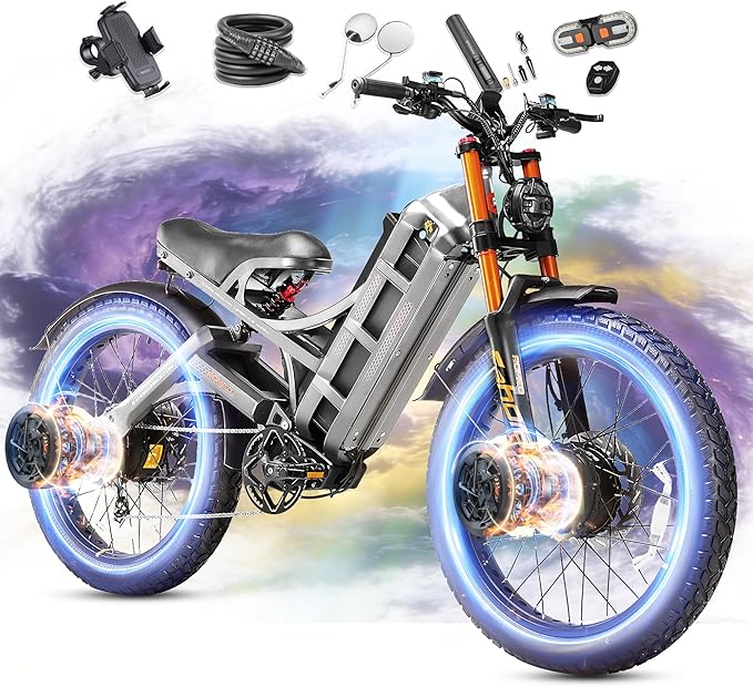 eAhora 2026 Romeo Pro3/2 50/46Mph Ebike 5600/4000W Dual Motor 200+Miles Electric Bike for Adults, 52V/70Ah 60V/80Ah Long Range 26 * 4.0" Fat Tire Full Suspension Electric Mountain Bike