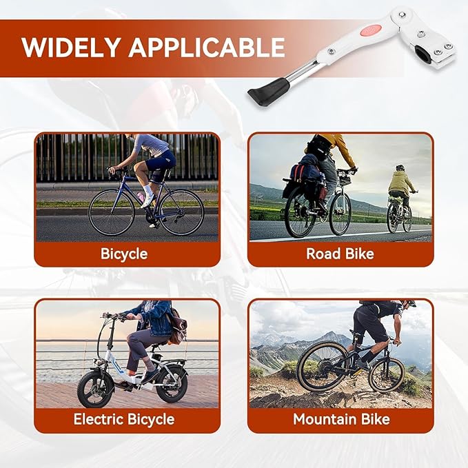 Bicycle Kickstand, Adjustable Road Mountain Bike Side Support Kick Stand, Aluminium Alloy Rear Mount Bike Stand Leg for 20 24 26 Inch Adult Bikes, White