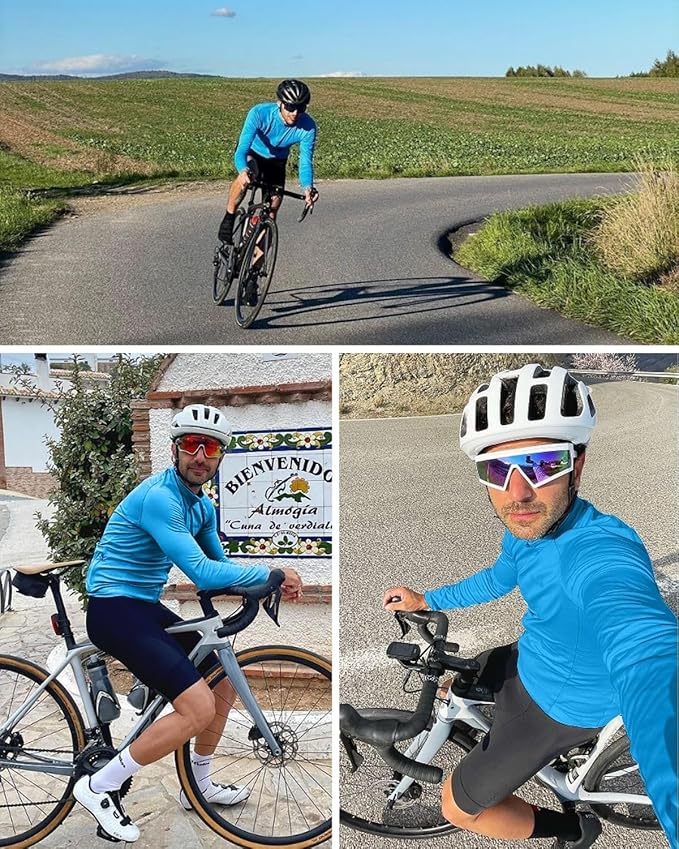 Men's Cycling Jerseys Long Sleeve Bike Biking Shirts Full Zip with Pockets Road Bicycle Clothing
