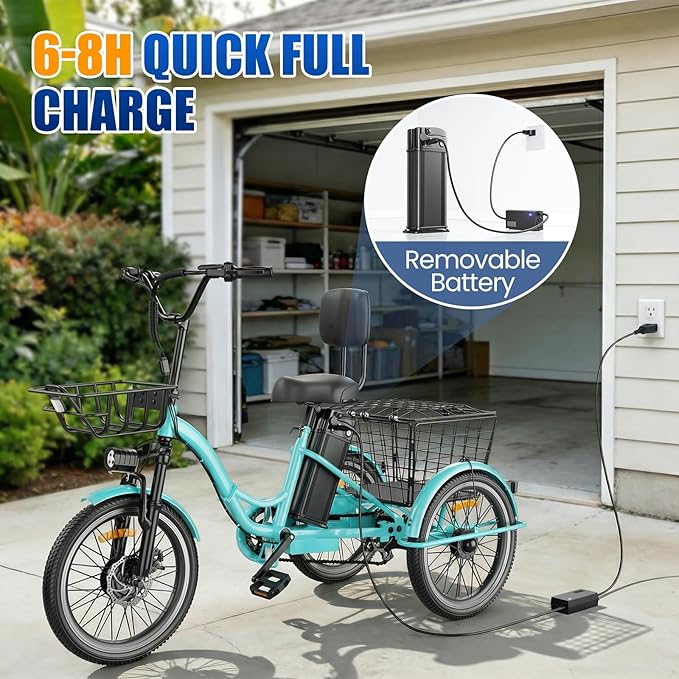 Electric Tricycle for Adults, Peak 1200W Electric Trike, Foldable Electric Bike with 468Wh/720Wh/960Wh Removable Battery, Step-Thru 3 Wheel Electric Bikes for Women Men, 20 Tire