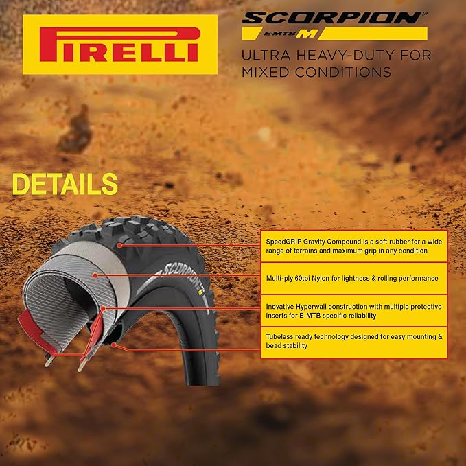 Pirelli Scorpion E-MTB M Red Color Edition Mountain Bicycle Tire 27.5x2.6 - Tubeless High-Performance Tear-Resistant E-MTB Tire for XC Racing, Trail & Enduro Riding