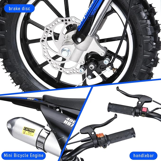 cdar Kids Dirt Bike, 49cc Gas Dirt Bike for Teens - 25MPH 2-Stroke Pit Bike with Hydraulic Disc Brakes & 10" Off-Road Tires Ages 13+ Max180lb Load Christmas for Boys Girl Blue