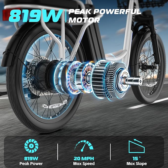 Caroma Peak 500W/800W/1200W Electric Scooter with Seat, 20" Fat Tire Electric Bike with 48V Removable Battery, Up to 30Miles & 20MPH, Adult Scooter for Commuting with Basket&Adjustable Seat