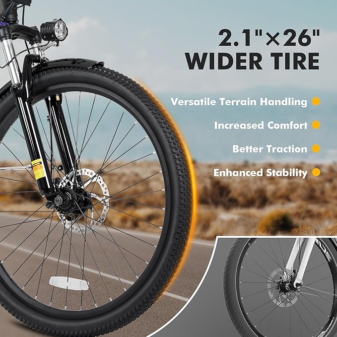 Qlife Cityone 2.0 Electric Bike for Adults,Up to 65Miles,28MPH,1200W Peak Motor 26" Ebike,499WH Certified Battery Electric Commuter Bicycle with Front Suspension & 7-Speed Ebikes