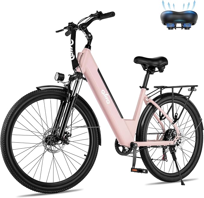 Qlife Cityone Electric Bike for Adults & Teens, Step-Through Commuter Ebike, 1000W Peak Motor, 55-Mile Range, 48V Removable Battery, 26-Inch City Tires, 7-Speed, Up to 25 MPH