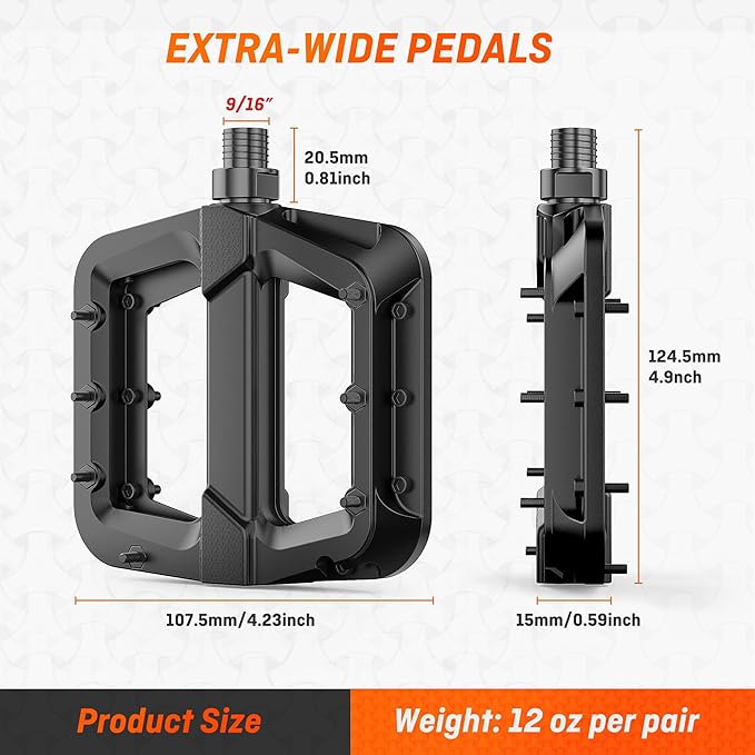 HENMI Bike Pedals of 9/16",Professional Bike Flat Pedals for EBike/MTB/Road/BMX/Gravel,Lightweight and Wide Flat Platform Bicycle Pedals（HMBP-D06）