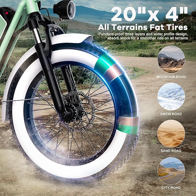 Electric Bike for Adults, 20"x 4" Fat Tire 35MPH Cargo Ebike with Seat, 1450W Peak 2 Seater Commute Bike with 48V 20AH Removable 960WH Battery, 80 Miles Max Range 7-Speed Step-Thru Electric Bicycle