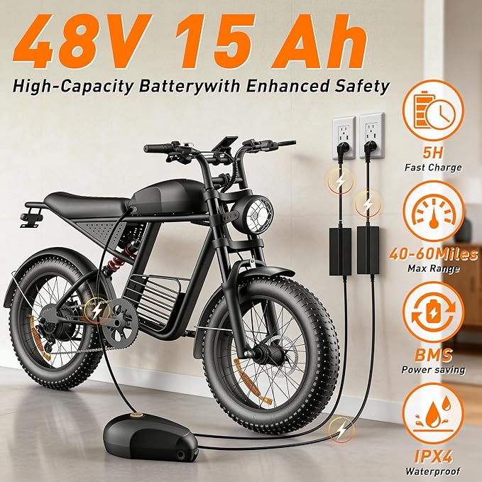 Electric Bike for Adults FX20 - 3000/1500W Electric Dirt Bike, 37/35MPH Fast 48V 25/18.9Ah 40-60 Miles Long Range E-Bike, 20" Fat Tire Off-Road Ebike, Mountain Bicycle, Hydraulic Brakes, UL 2849
