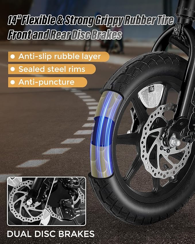 ANCHEER 14” Folding Electric Bike for Adults, 20MPH Ebike with 350W Motor[Peak 500W], 48V 374Wh Battery, Cruise Control, UL2849 Compliant Electric Bicycle, Compact Electric Mini Bike for Teens