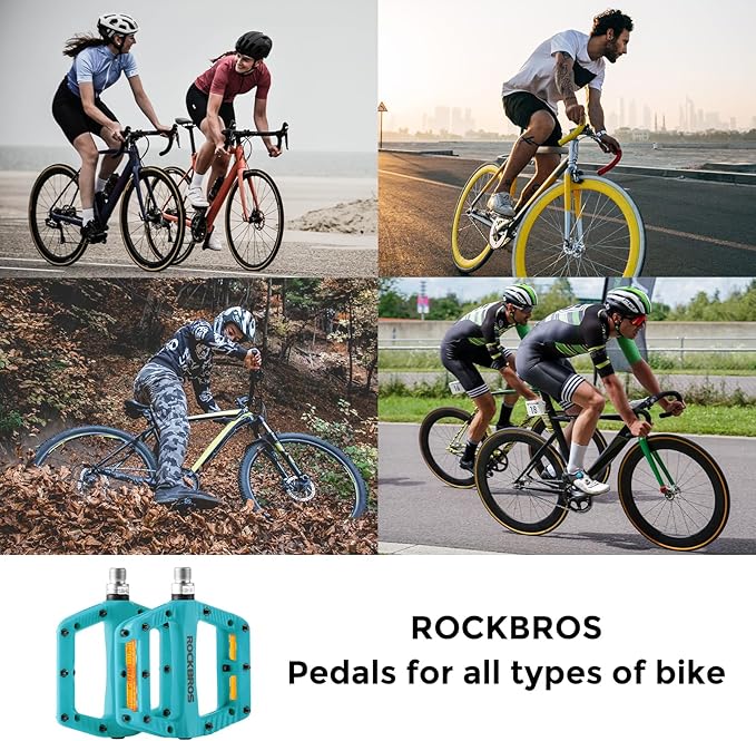 ROCKBROS Mountain Bike Pedals Bicycle Nylon Pedals 9/16 Inch Sealed Bearing Lightweight Platform for Road Mountain BMX MTB Bike