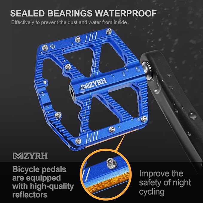 MZYRH Road/Mountain Bike Pedals,Bicycle Pedals with Reflectors,Aluminum Alloy MTB Pedals 3 Sealed Bearings Bicycle Platform Pedals 9/16" BMX Road Bike Pedal