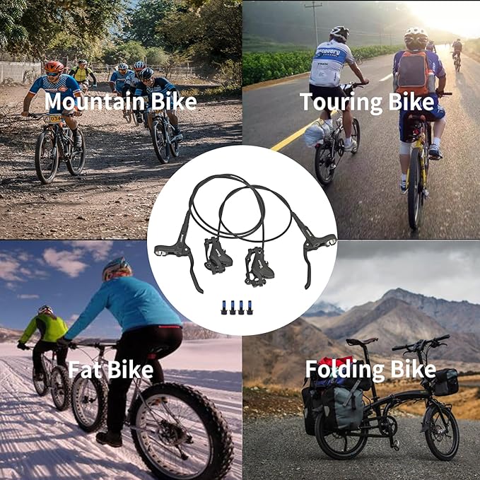 MT200 Hydraulic Disc Brake Set,2 Piston Left Front 850mm & Right Rear 1450mm, Aluminum Alloy Hydraulic Bike Brakes Mountain Bike Hydraulic Brake Fit 160mm Rotors Hydrauli Brake