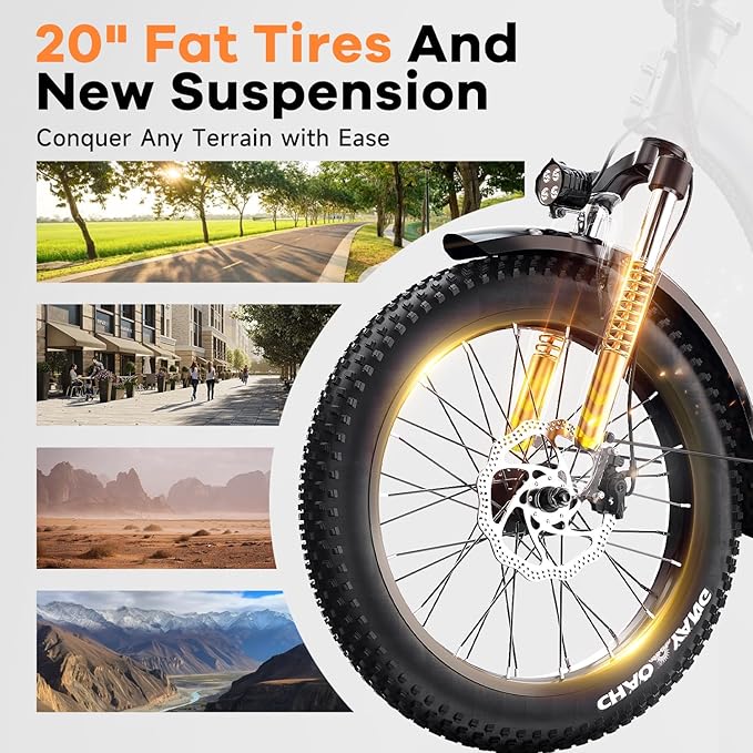 1000W Folding Electric Bike,48V 20AH Removable Battery E Bike,30+MPH,80 Miles Max Range Electric Bike for Adults,20" Fat Tire Foldable ebike,Adult Electric Bicycle for Commute Beach Snow