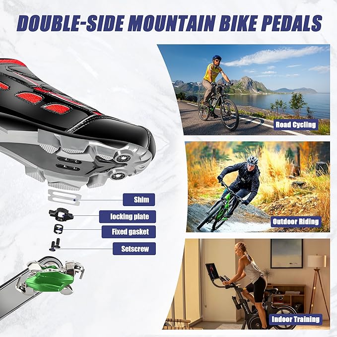 SPD Bike Pedals, 9/16 "Mountain Bike Pedal, Aluminum Alloy Sealed Clipless Pedals Compatible with SPD Type Cleats - Easy Clip in & Out
