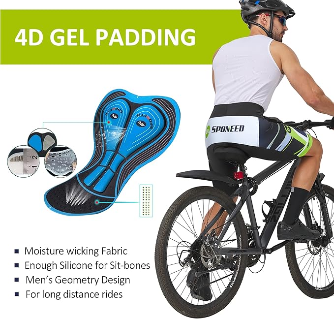 sponeed Men's Cycle Shorts Biking Pants Gel Padding Bicycle Ride Bottoms for Road Bikie