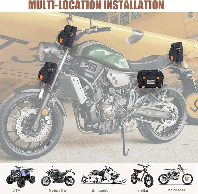 Universal Black Motorcycle Handlebar Bag - Water-resistant American Flag 1680D Tool Bag for Motorbike, Cruiser, Softail, Dyna, Sportsters, Dirt Bike, ATV