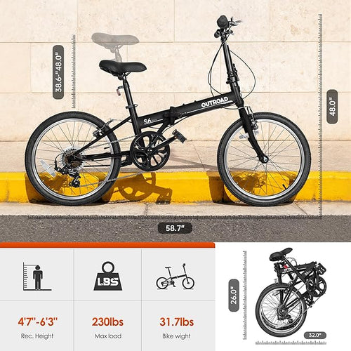 20 inch Folding Bike,7 Speed Lightweight City Commuter,Foldable Bike for Adults with Aluminum Frame Step Through Collapsible Bike for Women Men Seniors(Black/White/Blue/Pink)