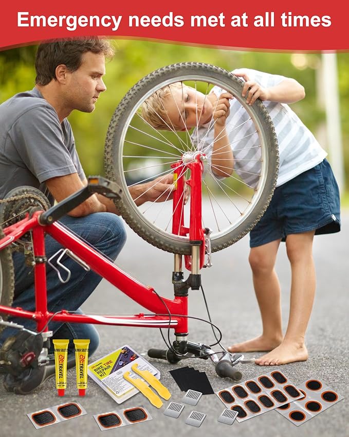 Bike Tire Repair Kit, Bicycle Inner Tube Puncture Patch Kits with 20 PCS Vulcanizing Patches, User Manual, Metal Rasp and Tire Lever, Bike Patch Kit for Mountain and Road Bike