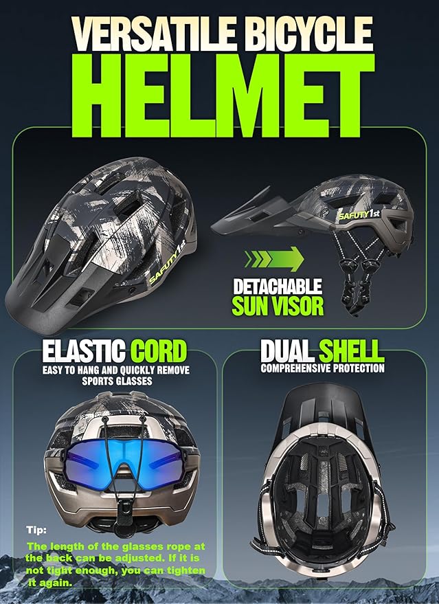 Mountain Bike Helmet for Adults & Youth Lightweight Impact-Resistant with Adjustable Dial & Removable Visor Unisex Helmet for Mountain Biking Bicycle Clcying