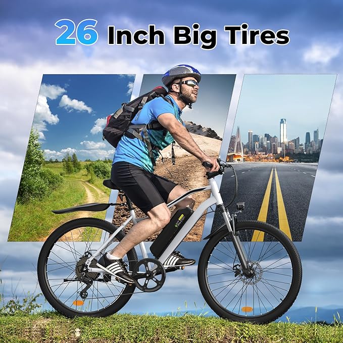 Electric Bike - 750W Peak Motor Electric Bicycle, 20MPH, 60 Miles, Removable Battery, Shock Absorber, 5 Speed E Bike, 26” Tire Commuter Electric Bicycle for Adults