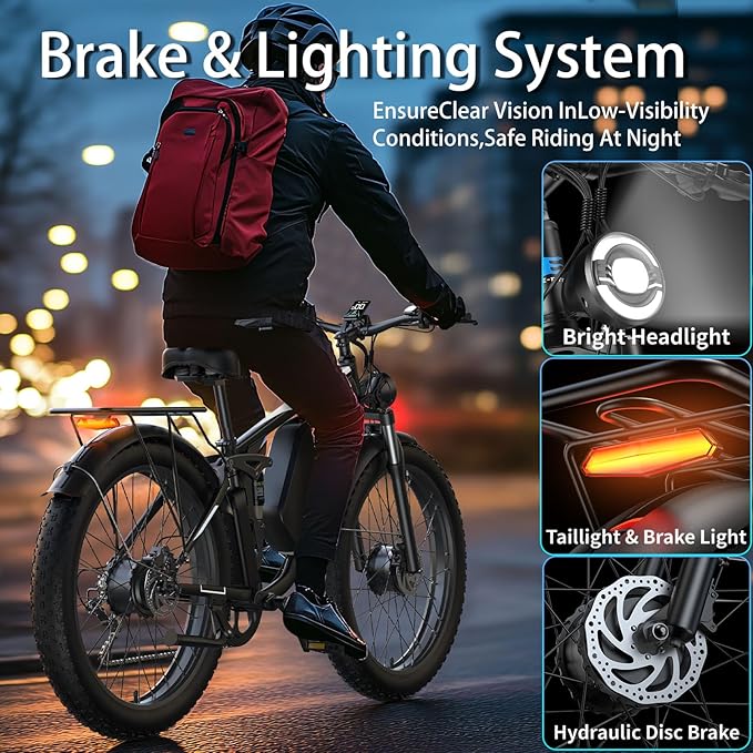 Electric Bike, Max 40-45MPH & 100 Miles, 5000W Peak Dual Motor Adult E-Bike, 52V 32Ah Battery Ebike, 24'' 26" Hydraulic Disc Brakes, Fat Tire All-Terrain Hunting Electric Bike, Full Suspension