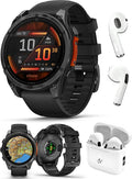 PlayBetter Garmin Fenix 8 AMOLED (47mm, Slate Gray/Black) Multisport GPS Smartwatch Bundle - 1.4” Touchscreen, Built-in LED Flashlight Wireless Running Earbuds