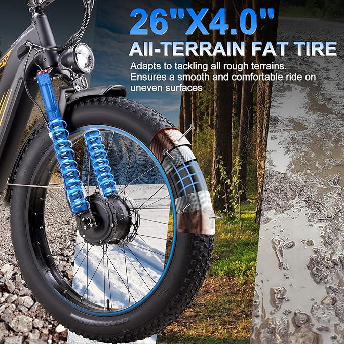 Peak 8000W Dual Motor Ebike for Adults - Fast Electric Bike 50MPH,Up to 95Miles Long Range Ebikes,Adjustable Stem,Men Electric Mountain Bike ,26" Fat Tire Electric Bicycle for Off-Road Commuter