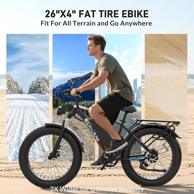 EDIKANI 26" Electric Bike for Adults, Peak 1500W 34MPH Fast E Bike for Men, 100 Miles Fat Tire Ebike for Adults Electric with 864WH/1104WH Removable Battery, UL E Bicycle with Brake Light
