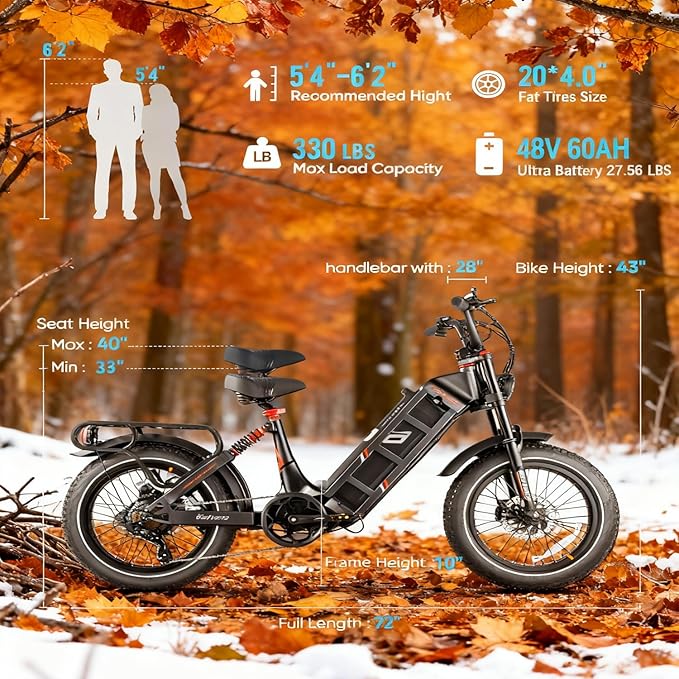 eAhora Juliet Pro 2/Juliet Electric Bike for Adults 5400W/1200W Dual Motor Electric Bicycle 43MPH 60V 70Ah 220+Miles Long Range 20" Fat Tire Full Suspension Mountain E-Bike with APP Control