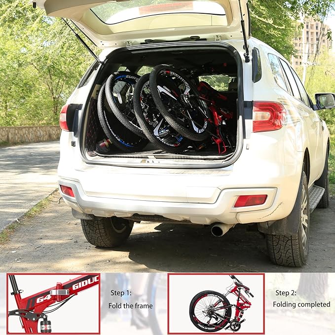 26" Folding Mountain Bike,21 Speed Full Suspension Foldable Bikes,Dual Disc Brakes Bicycle for Adults