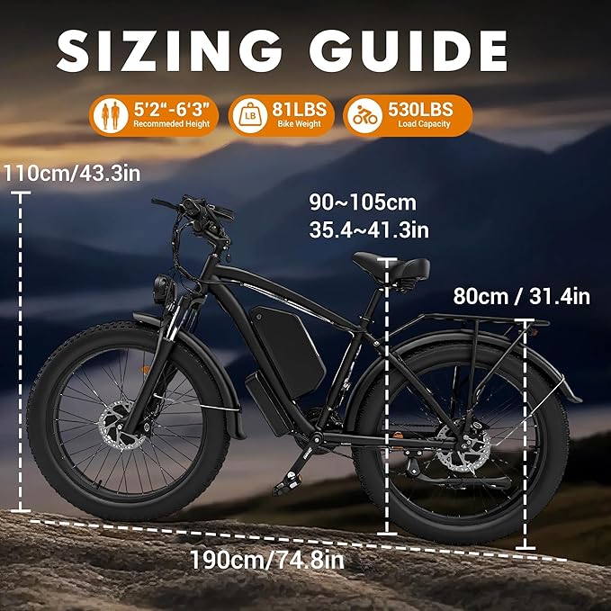 6000W Peak Dual Motor Electric Bike for Adult, 50MPH with 60V 25AH Battery, 26" Fat Tire Electric Bicycle for All Terrain, Full Suspension with Hydraulic Disc Brake, 21-Speed Long Range EBike