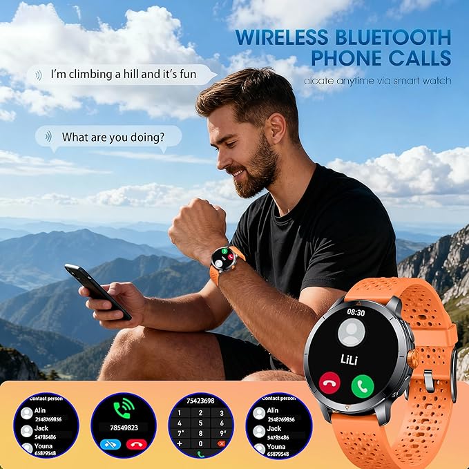 Smart Watch for Men (Answer/Make Call), Built-in GPS, Compass, 1.60" AMOLED, 5ATM Waterproof, Heart Rate SpO2 Sleep Monitor, iPhone Android - Orange