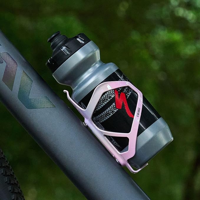 Corki Cycles Heavy Duty Bike Water Bottle Holder, Lightweight Aluminum Cage Shockproof Design for Road Mountain Gravel Bikes, Holds 18-30 oz, 2-Pack Iridescent Pink