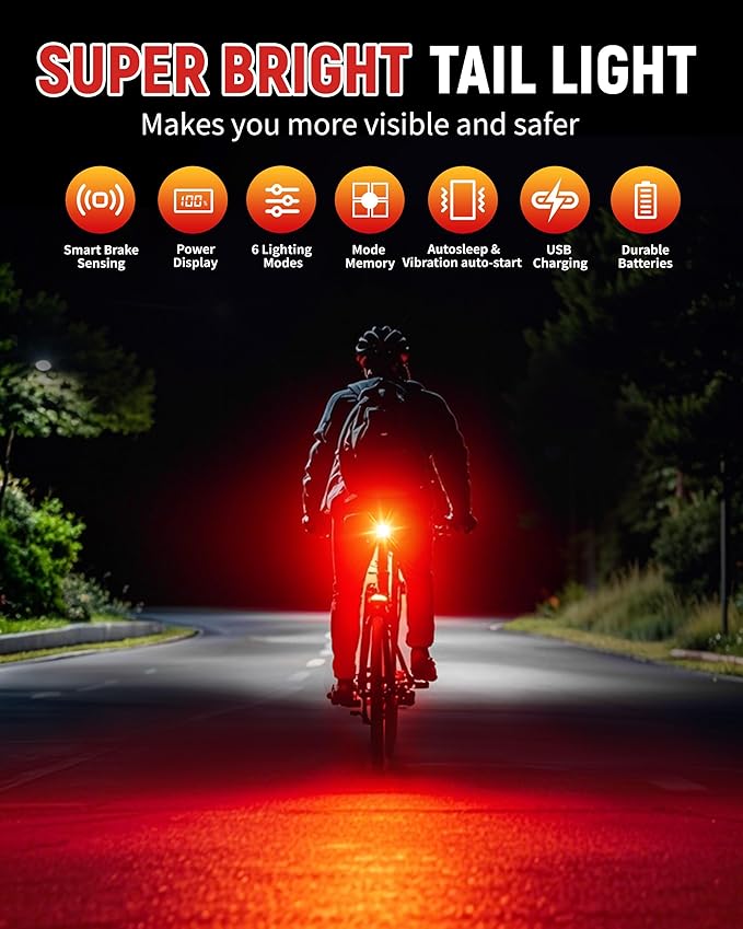 DARKBEAM Bike Tail Light with LED Display Screen, USB-C Rechargeable 6 Light Modes, IP55 Waterproof Bicycle Taillight for Night Riding, Super Bright Rear Bike Light for Road Mountain, Cycling