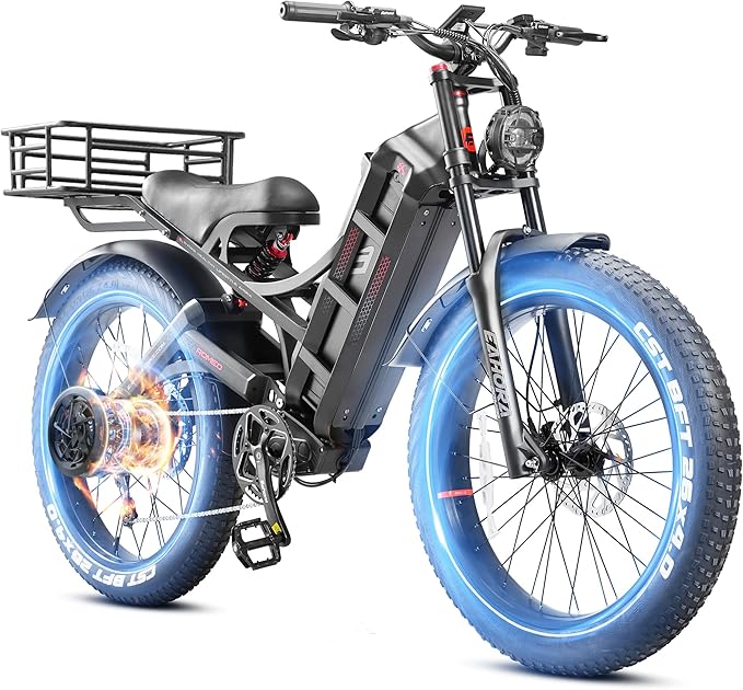 eAhora Romeo Pro/Ⅱ Electric Bike - 2025 34-40MPH 2500W Adults 52V/60Ah 200Mile Long Range Electric Bike, 20"*4.5 Fat Tire Fast Mountain E-Bike Off-Road Full Suspension Electric Bicycle for Men Women