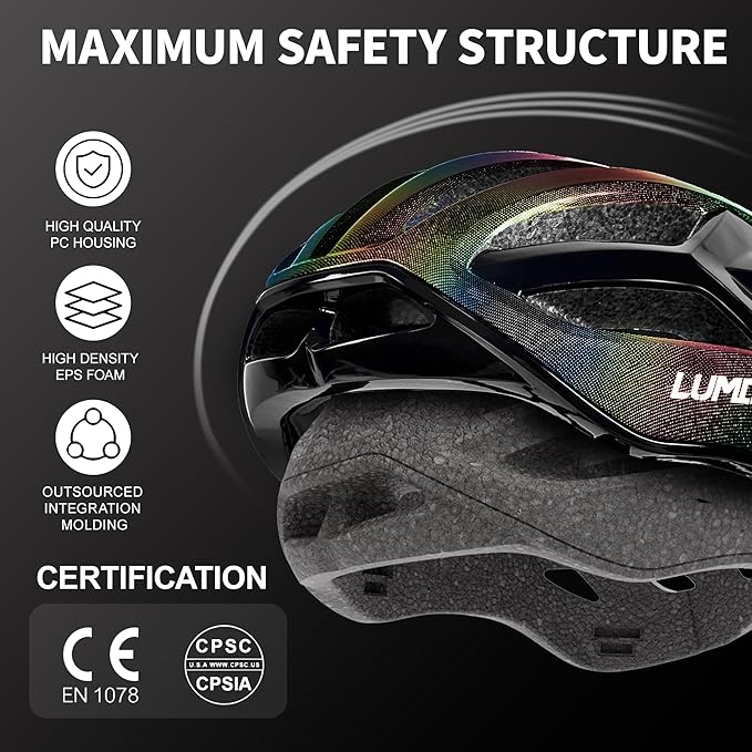 LUMDEER Adult Bike Helmet for Men and Women-Magnetic Taillight, Magnetic Clasps, Lightweight Shockproof, CPSC Safety Certified for Aerodynamic Road Cycling, Mountain Biking & Cyclocross Helmet