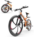 26 Inch Folding Mountain Bike, 21 Speed Full Suspension Bicycle Dual Disc Brake Non-Slip Quick Release tire for Adults Men Women(Balck/Pink/Green/Orange/White/Purple)