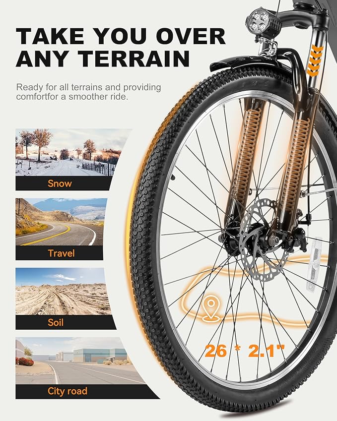 ACTBEST Electric Bike for Adults, Cores 26" Electric Commuter Bike Up to 28MPH 70 Miles, with Peak 1200W Motor, 48V 576Wh Removable Battery, 7-Speed City Cruiser Mountain E Bike for Commuting