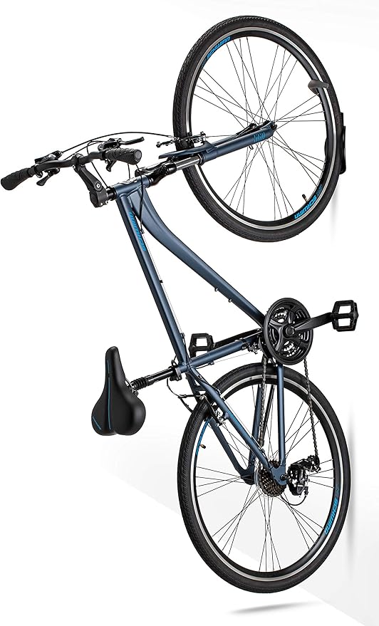 Schwinn Wall Mount Bike Hanger, Space Saving Vertical Garage Storage for Bicycle, Fits Up to 3 Inch Tire Width, Can Hold Up to 50 lbs., Hangs One Bike, Black